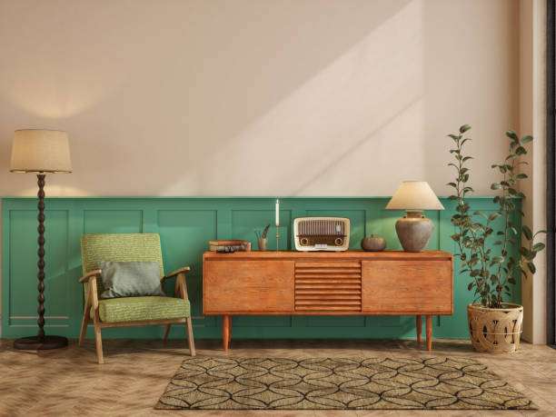 Two retro-style lamp shades table lamps in the living room
